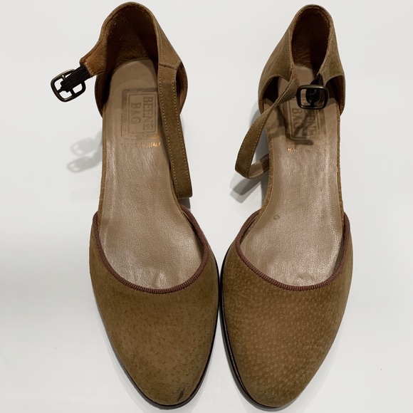 VINTAGE BEENE BAG CAMEL SUEDE ANKLE STRAP CHUNKY HEEL SHOES - Picture 13 of 13